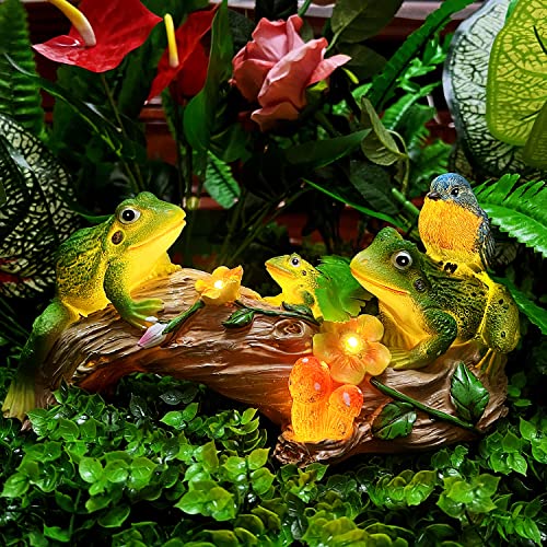 Ironrain Solar Garden Statues Frog, Outdoor Art Decor Figurine Waterproof Lights With Frogs Bird Mushroom & Flowers, Garden Sculpture Ornament For Spring Lawn Yard Thanksgiving Christmas (Frog) #TOP1
