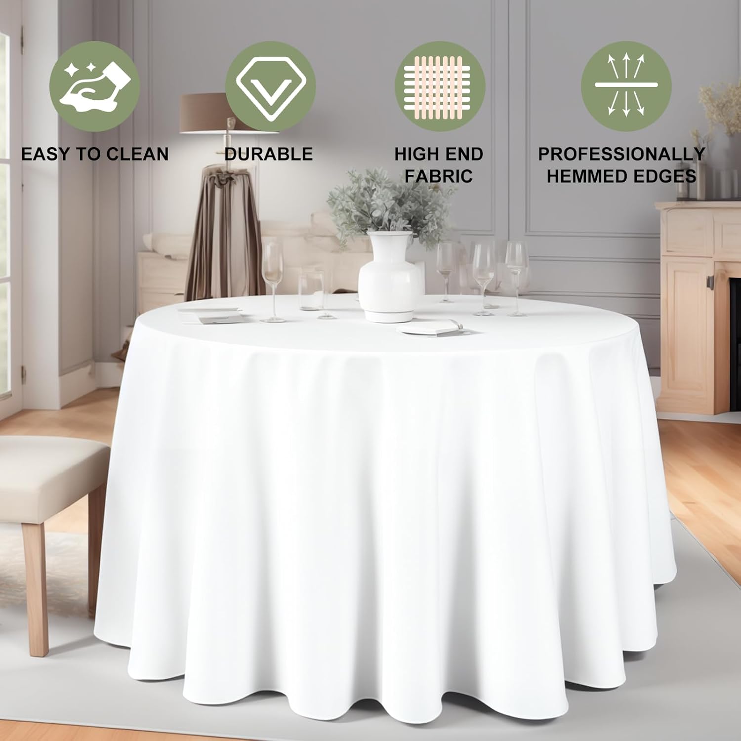 3 Pack White Tablecloths for Round Tables 120 x 120 Inch,Wrinkle Resistant Polyester Table Cloth,Polyester Fabric Table Covers for Wedding, Party, Banquet