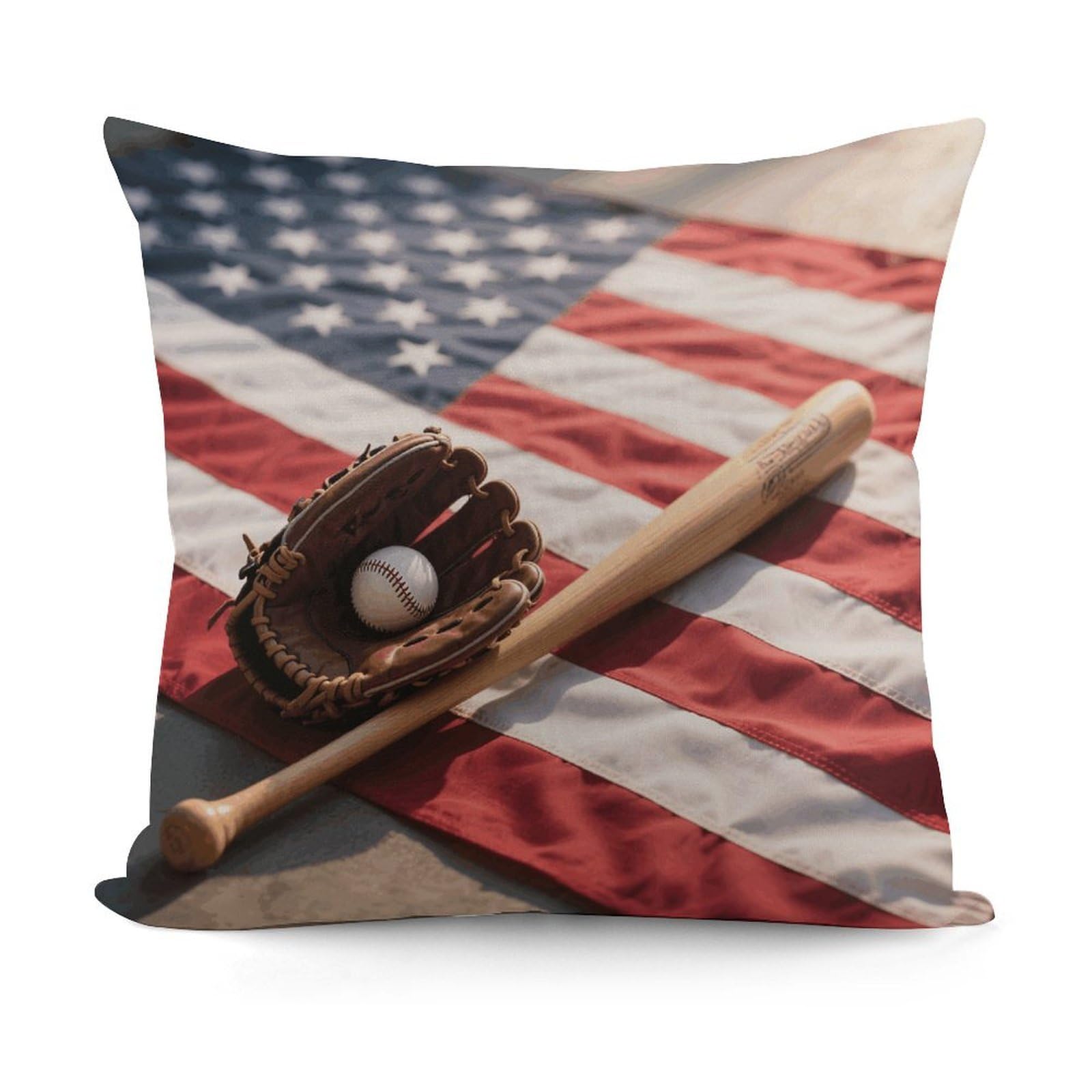 VstaDank Baseball Glove and Bat Pillow Cover with Invisible Zipper Square Throw Pillowcase Plush Couch Sofa Pillow Case 18x18 Inch Decorative Throw Cushion Covers for Sofa Living Pillowcover
