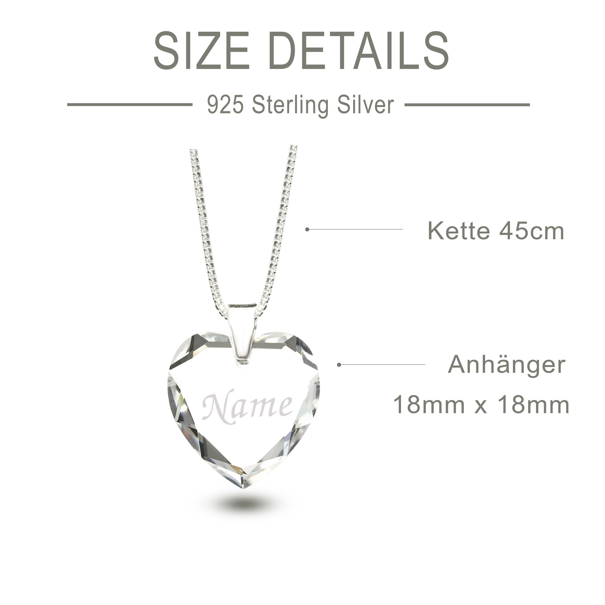 Individuelle Damen Halskette 925 Sterling Silber erstellt mit Swarovski Elements Herz Anhänger und individueller Namensgravur