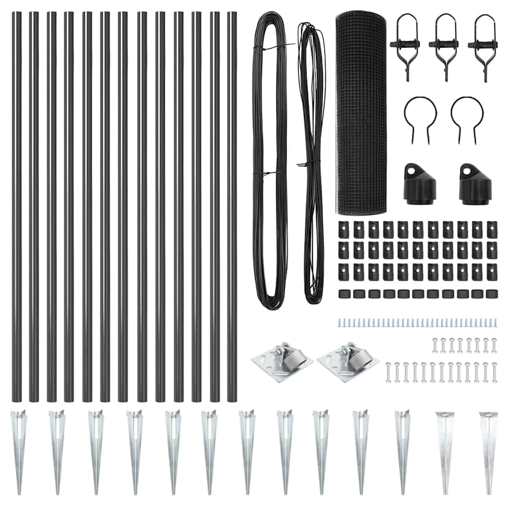 Schweißdrahtzaun mit Spikes 25 x 0,8 m PVC-beschichteter Stahl Zaunfeld für Garten Terrasse Hof, robuste Einfriedung mit Maschendraht 1,6 x 1,6 cm