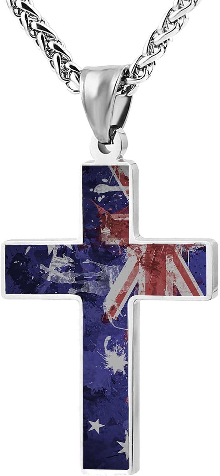 Chen QingshunAustralian Flag Art Men & Women Patriotic Religious Jewelry Cross Pendant Necklace for Mens