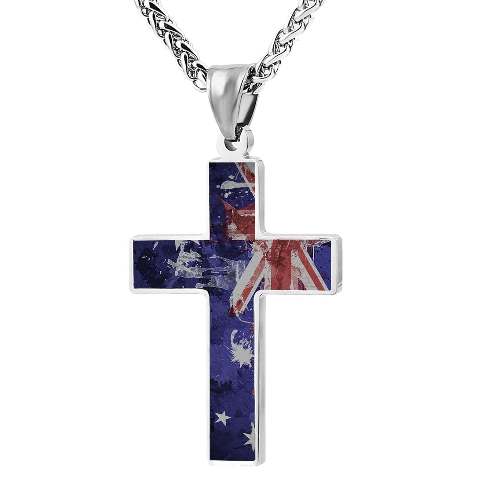 Chen QingshunAustralian Flag Art Men & Women Patriotic Religious Jewelry Cross Pendant Necklace for Mens