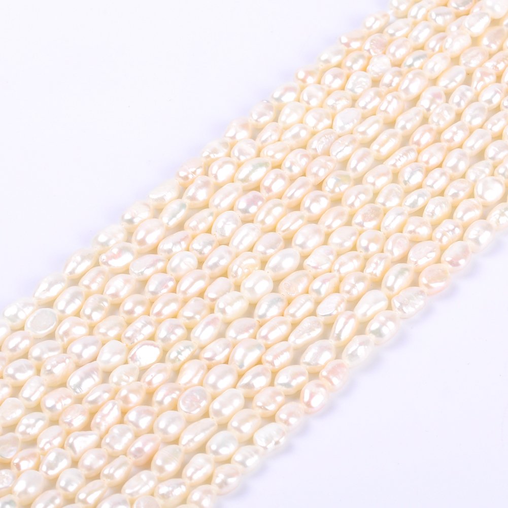 Ruilong White Rice Oval Irregular Natural Freshwater Pearl Beads For Jewelry Bracelet Necklace Making (5-6MM)
