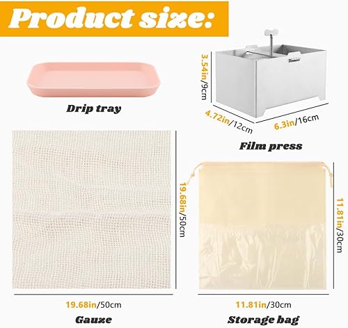 Miniatura 3 de Prensa de tofu y paneer Maker, prensa Paneer de acero inoxidable y prensa de queso con toalla prensadora de tofu y bandeja de goteo para tofu y