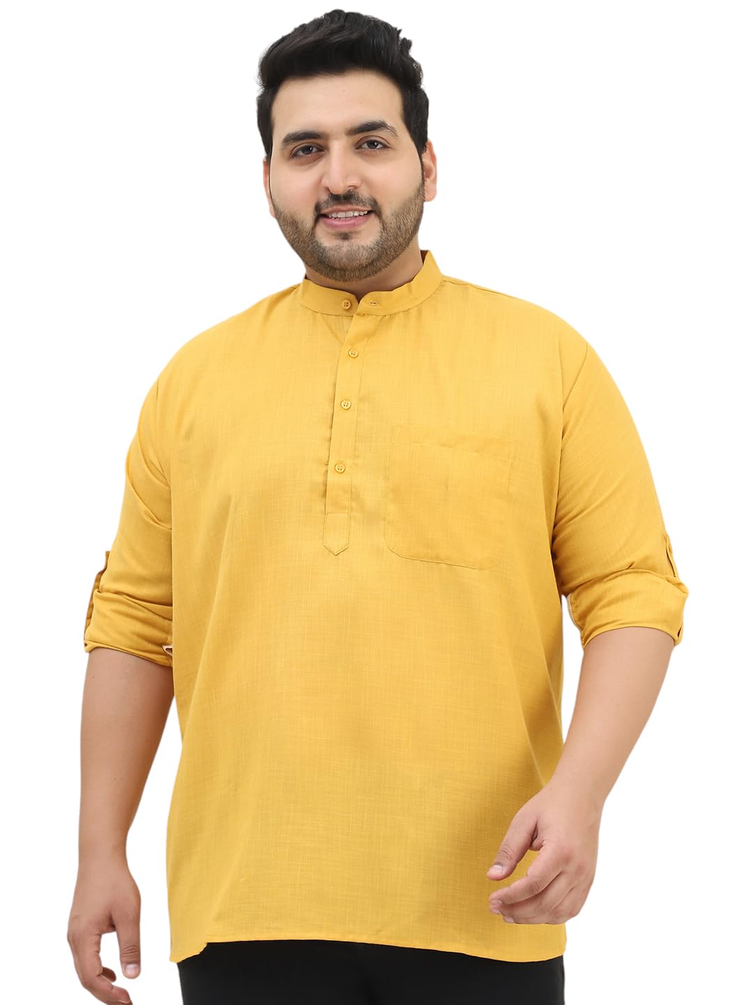 Sojanya Plus(Since 1958), Men's Cotton Mustard Short Kurta