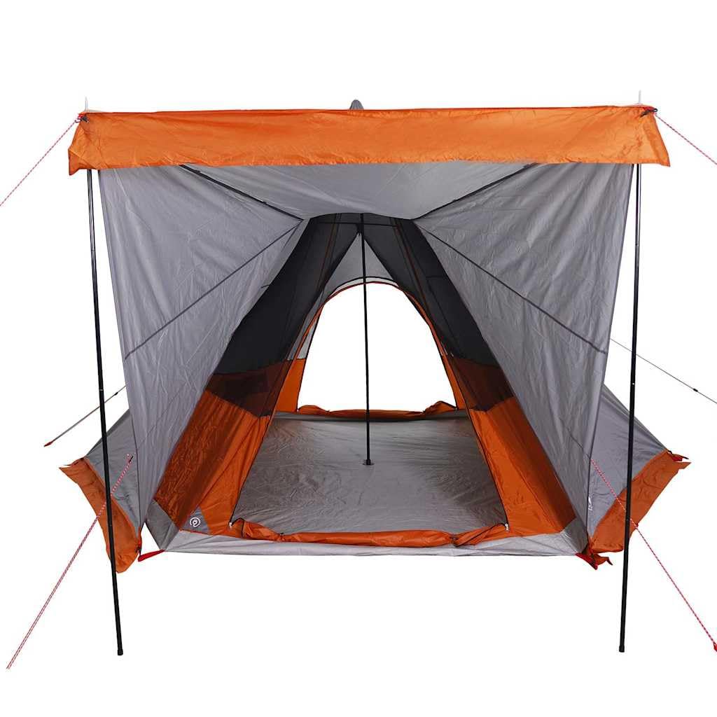 Tenda da Campeggio per 6 Persone, Tipi Impermeabile in Poliestere 185T, Doppio Ingresso con Cerniera, Tenda Familiare per Spiaggia e CarpFishing, Grigio e Arancione, 408 x 350 x 240 cm
