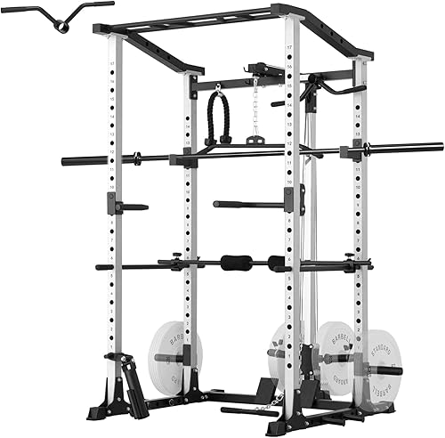 ER KANG Jaula de potencia, estante de potencia de 1200 libras con extracción LAT, jaula de sentadillas multifuncional, jaula de peso con sistema de