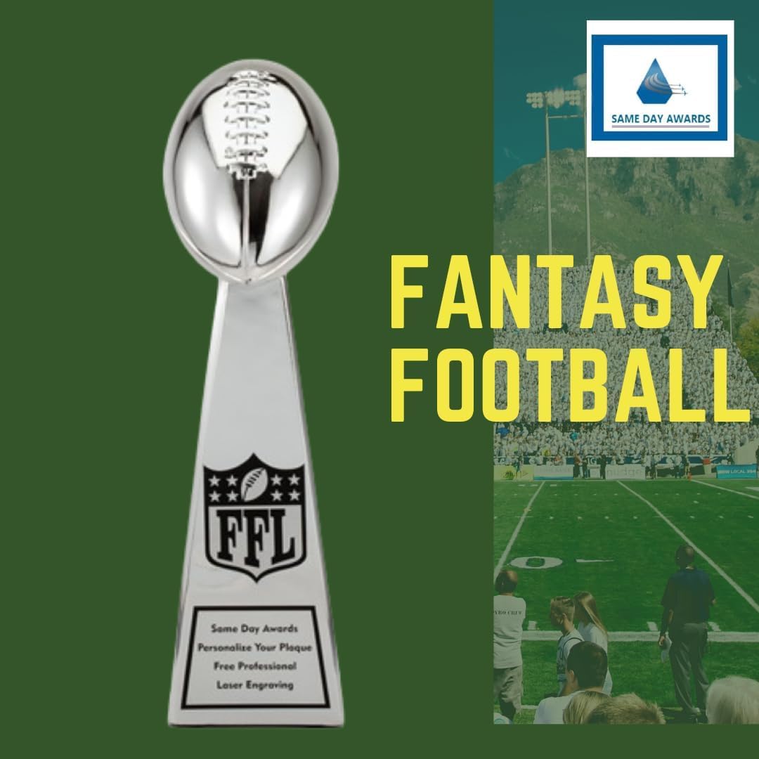 Same Day Awards Chrome Resin Plated Vince Heavy Duty Fantasy Football Trophy - Engraving Included (12 Inches)