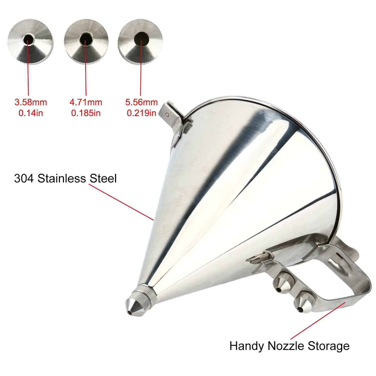 YaeMarine Imbuto per pasticceria in acciaio inox, imbuto per torte, strumento di decorazione per torte, con supporto e tre ugelli, strumento di qualità commerciale, diametro 19 cm e supporto alto 24