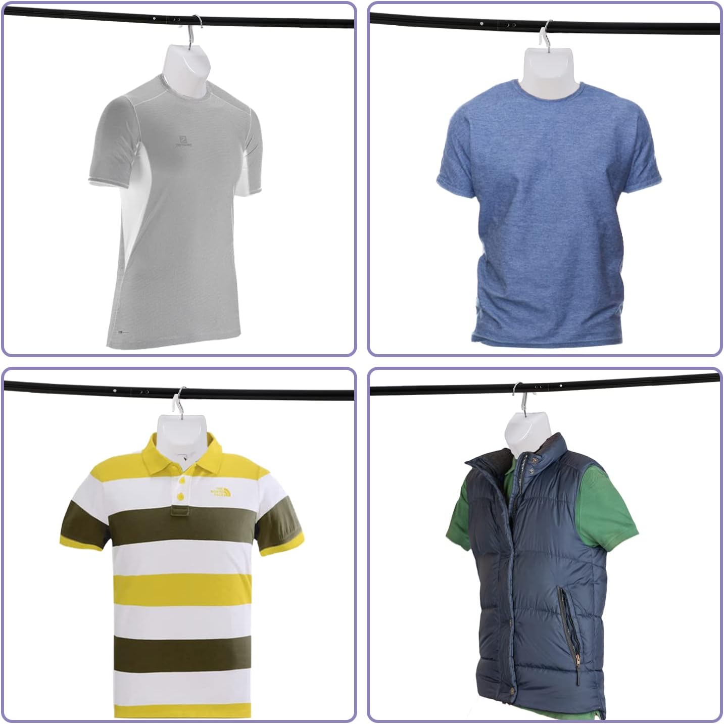 4-Packs Male Mannequin Torso Set 30" Dress Form Hollow Back Half Body Clothing Display Plastic Adult Table Shirt Mannequin Model Stand with Metal Hook for Hanging - Craft Shows or Design, White