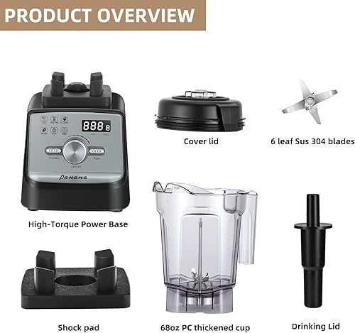 Miniatura 4 de Panana Licuadora profesional, licuadora de encimera, licuadora de batidos para el hogar, 1400 W, 68 onzas, gran capacidad con 5 funciones
