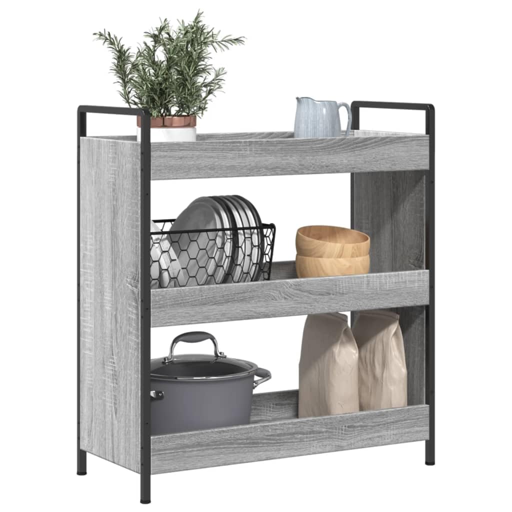 Mangloder - Carro de cocina gris Sonoma 70 x 30 x 82 cm, de material de madera, con 4 ruedas, 2 frenos, carrito con ruedas como carrito auxiliar, estante con ruedas y almacenamiento para cocina, baño