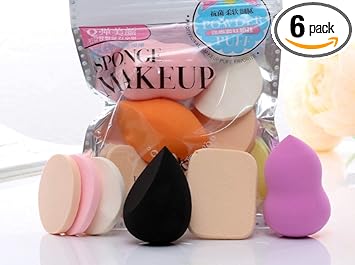 FEXMY 6 in 1 Makeup Sponges Set Women's Round Soft Makeup Beauty Eye Face Foundation Blender Facial Smooth Powder Puff Cosmetics Blush Applicators Sponges Use for Dry and Wet (B)