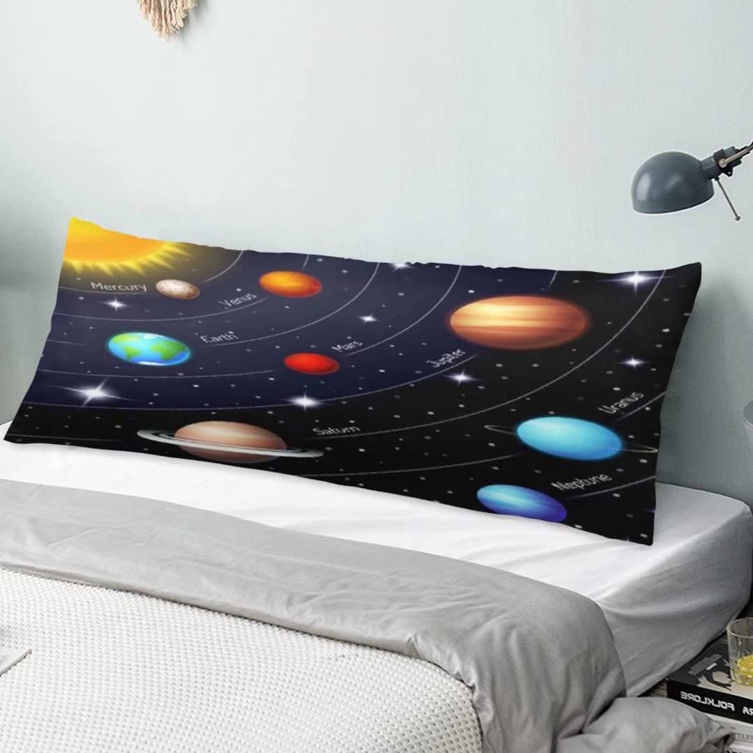 Outer Space Body Pillow Cover Solar System Orbits Sun Earth Mars Twinkling Night Sky Stars Planet Pillow Case Protector With Zipper Decorative Large Pillow Cases Covers For Bed,Home Gift 20"x54",Blue Pillow Case329 6 20"x54"