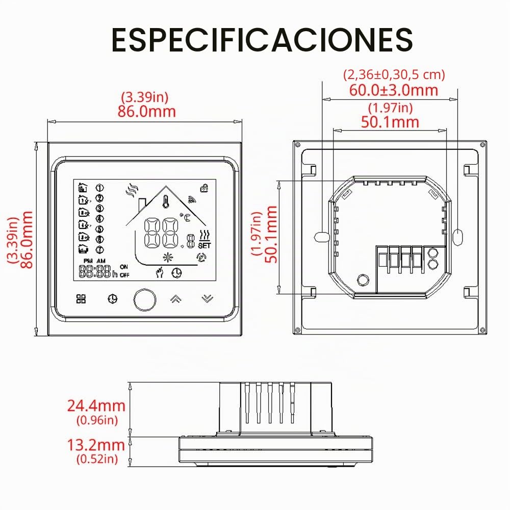 Decdeal Termostato WiFi para Caldera de Gas,Termostato programable Intellight, Compatible con App/Control por Voz, Compatible con Alexa/Google Home, 5A, GC-Blanco