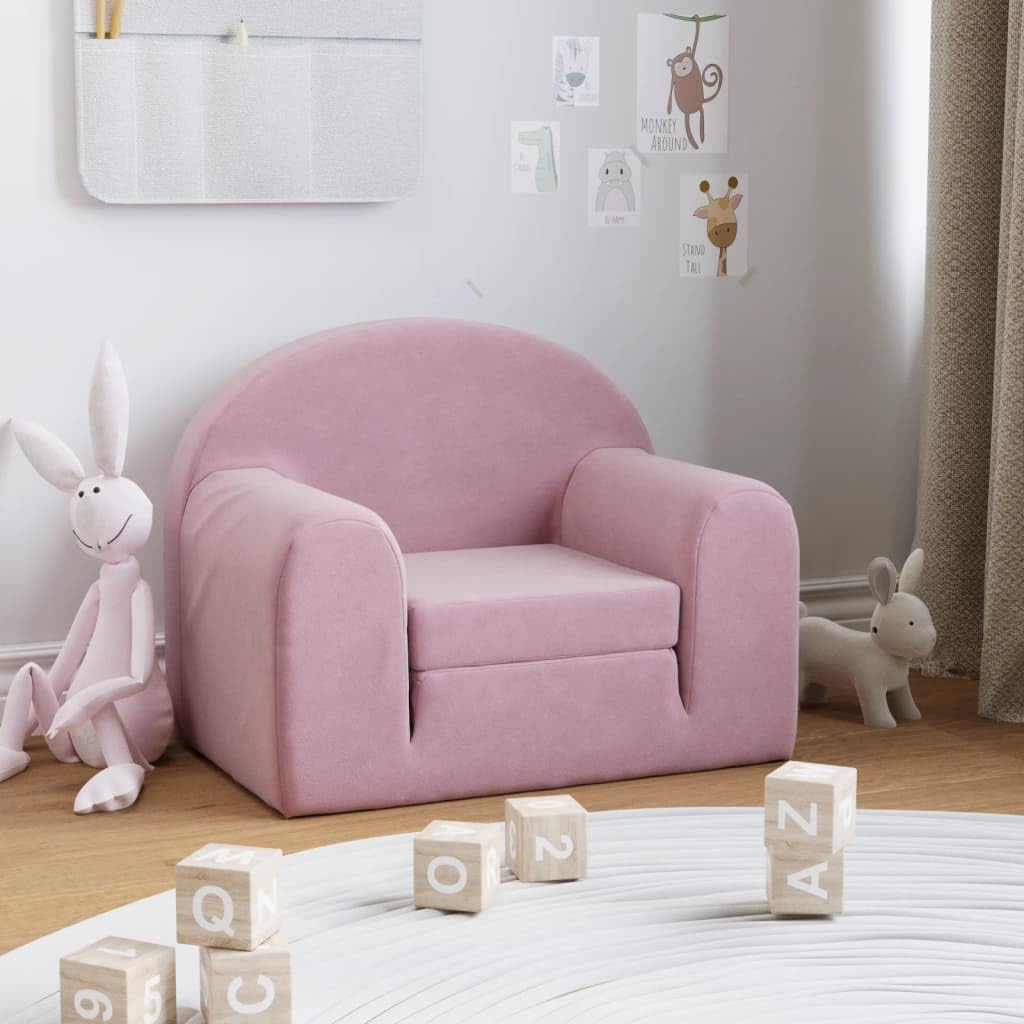 vidaXL Sofá Cama para Niños, Sillón con Respaldo Reposabrazos, Mini Sofá Infantil, Asiento para Dormitorio Sala de Juegos, Felpa Suave Rosa