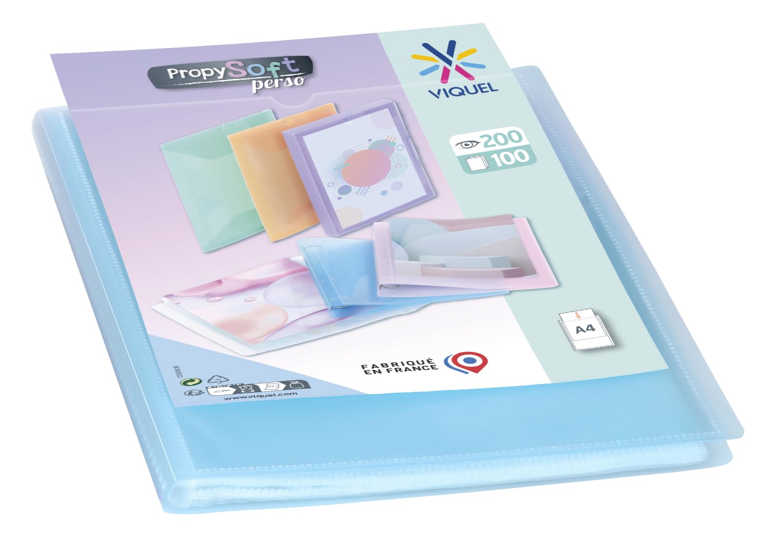 Viquel - A4 200 views - Customisable document holder - 100 smooth quality pockets - Pastel blue