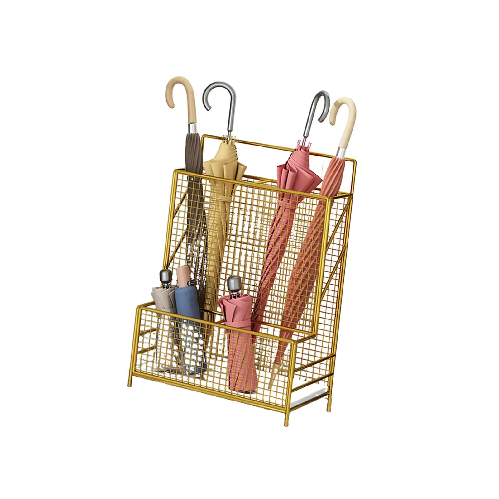Porte-parapluie en métal doré avec bac d'égouttement amovible pour entrée et bureau