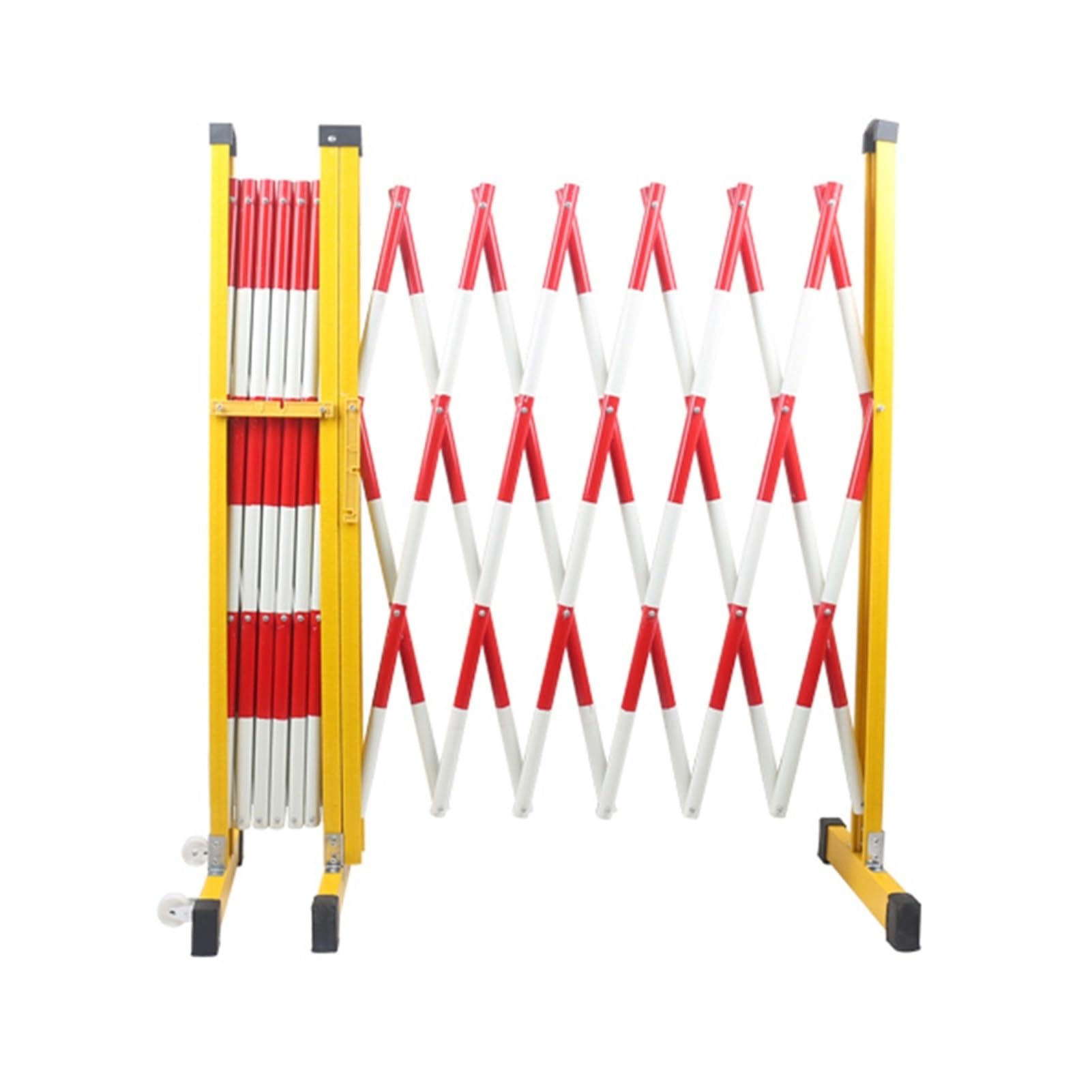 Barrière de sécurité pliable rétractable de 7,9 m avec roulettes – Clôture en métal extensible pour contrôle de foule en extérieur et barrière de chantier (200 cm)