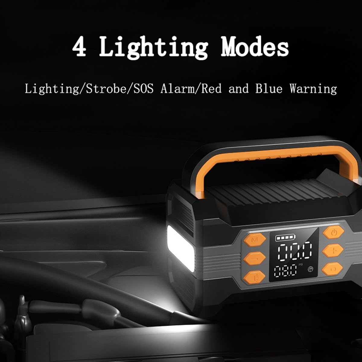Paquete EnergíA Arranque con Compresor Aire, 150 PSI 10000 mAh 5 en 1 Banco EnergíA Arranque Emergencia AutomóVil (para AutomóVil 12 V 8,0 L Gasolina/7,0 L DiéSel) con Linterna LED(Black)