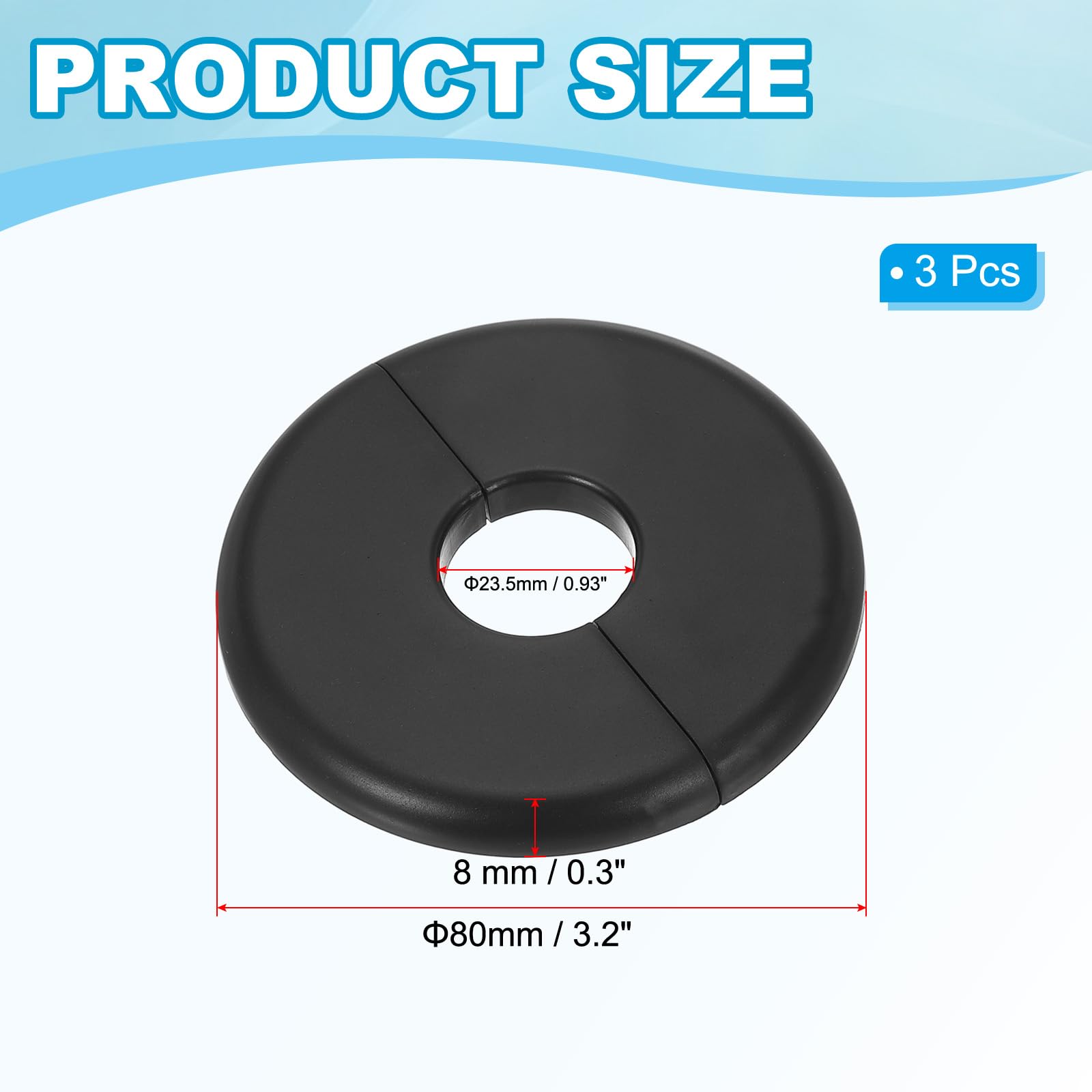 PATIKIL Placa de Cubierta Dividida de Pared, 23.5mm, 3Pcs de Cubierta de Placa, ABS Redondas Autoadhesivas, Hebilla para Decoración de Grifo de Tubería de Agua, Negro