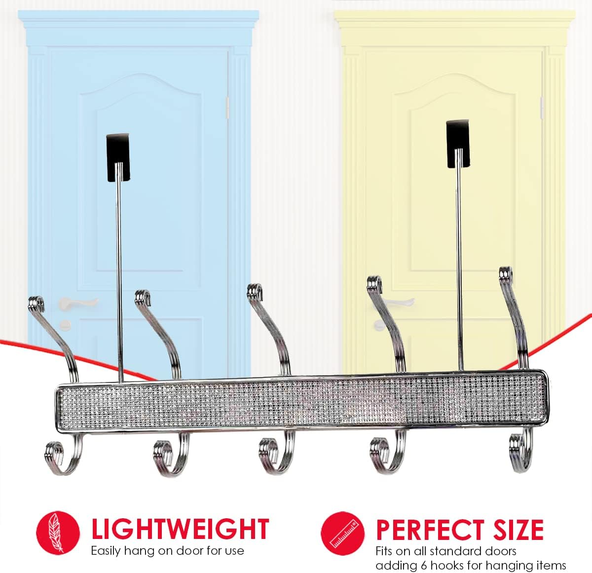 Home Basics Over the Door Crystal Diamond 5 Hook For Hanging Clothes, Coats, Towels, Robe or Bags, Satin Nickel