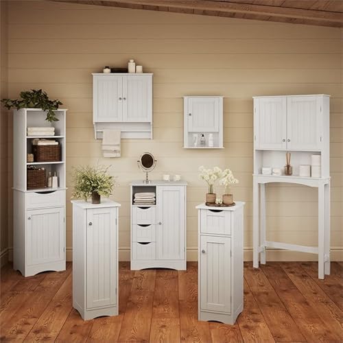 Riverridge, White Ashland Bathroom Freestanding Storage Cabinet With Three Open Shelves And Drawer #TOP5