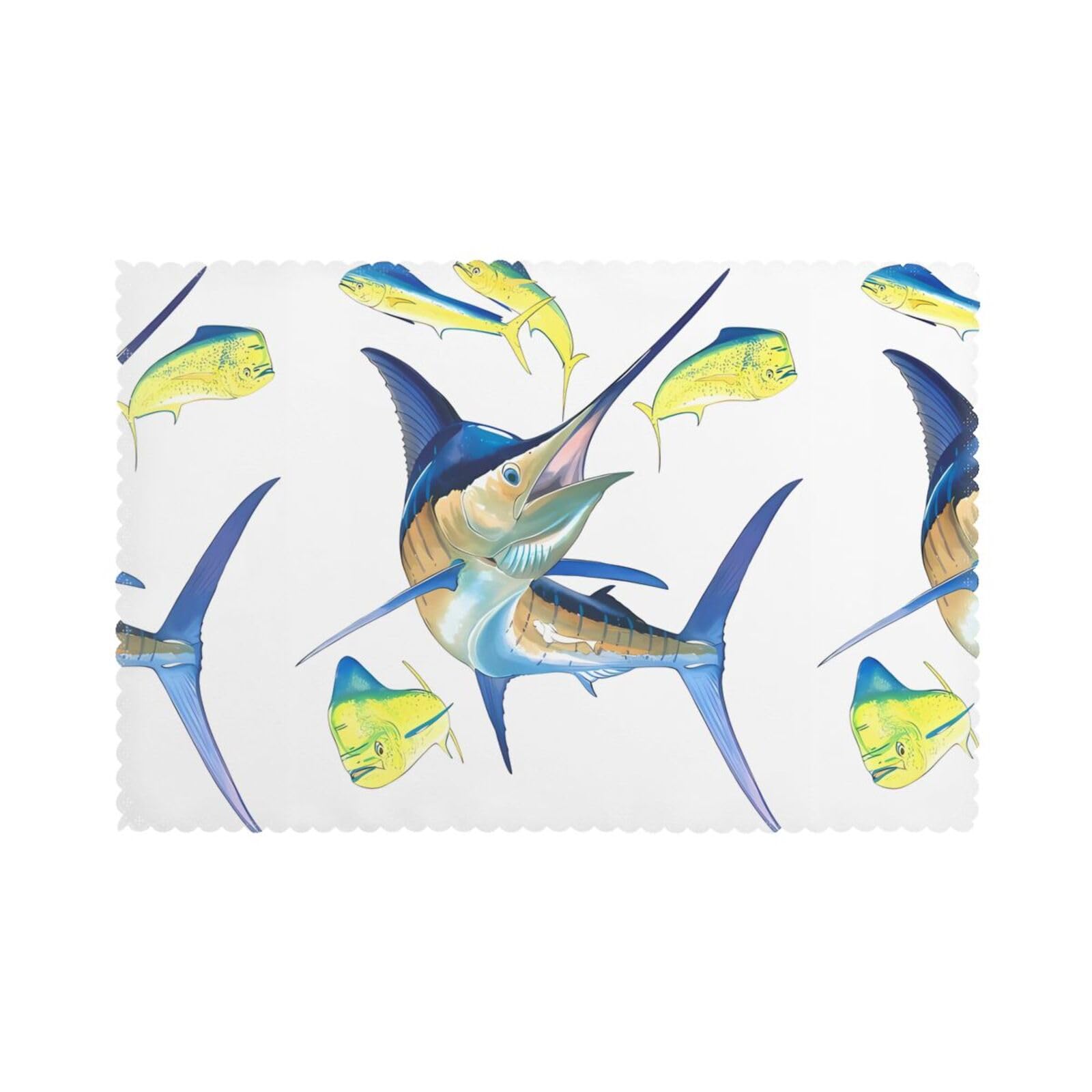 WHJSHOP Fish art Prints Placemats Set of 6 12x18in - Heat Resistant Table Layers for Homes, Hotels & Stylish Dining