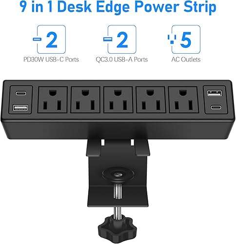 Miniatura 5 de Regleta de alimentación con abrazadera de escritorio con USB C de carga rápida PD30W, tira de alimentación de montaje en borde de escritorio, 5