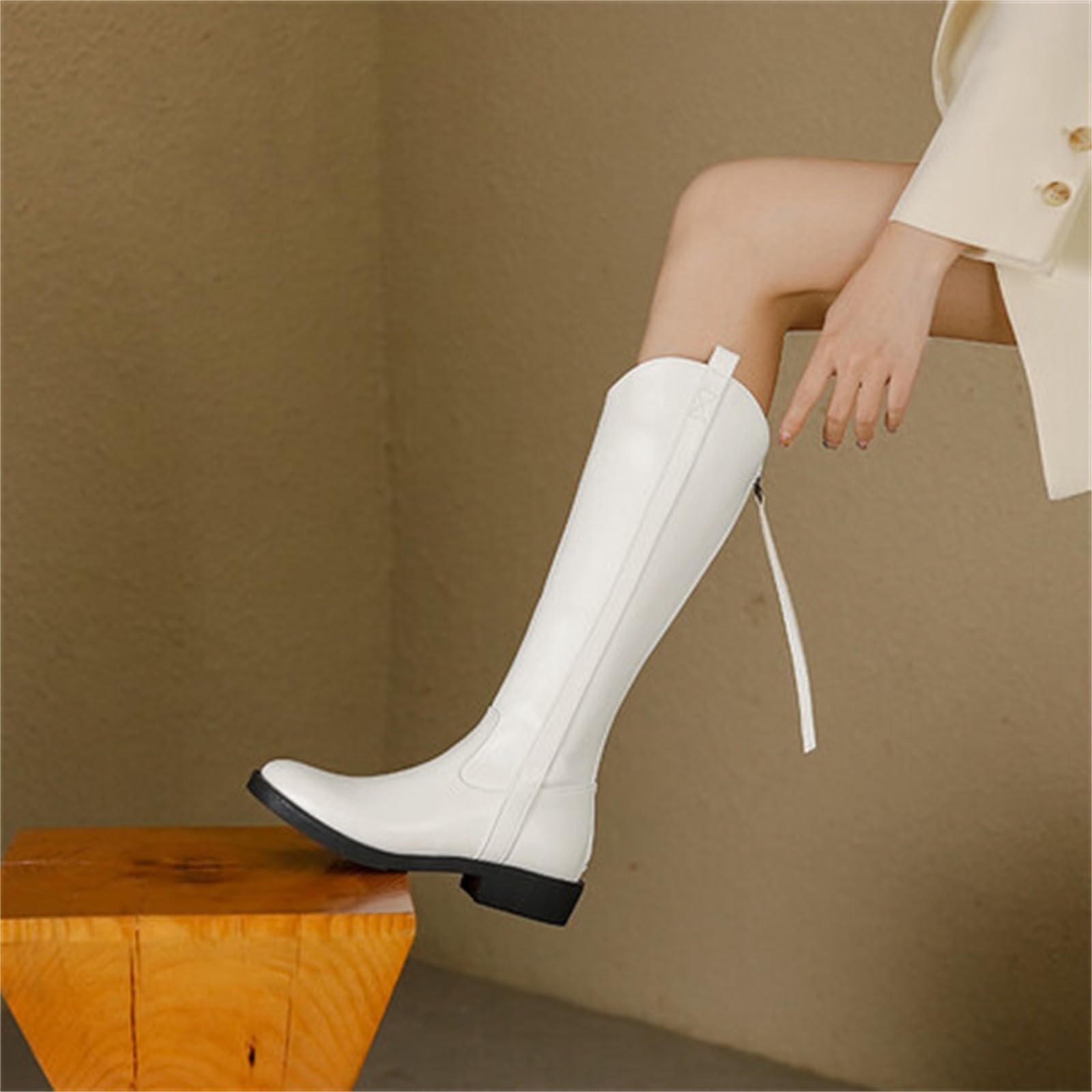 Botas de mujer negras – Botas de equitación de piel sintética, botas occidentales, botas de vaquero, botas de invierno, botas de cuero, botas de trabajo, botas altas, botas planas, tallas 34-39