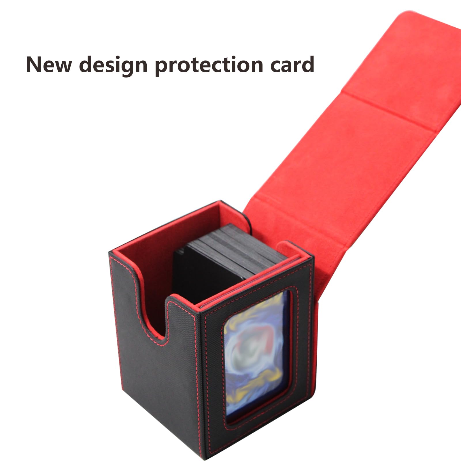 awedsu Collectible Trading Card Cases for Commander Display, Card Storage Box Fits100+Double Sleeved Cards with 2 Dividers &Transparent Card (Black & Red)