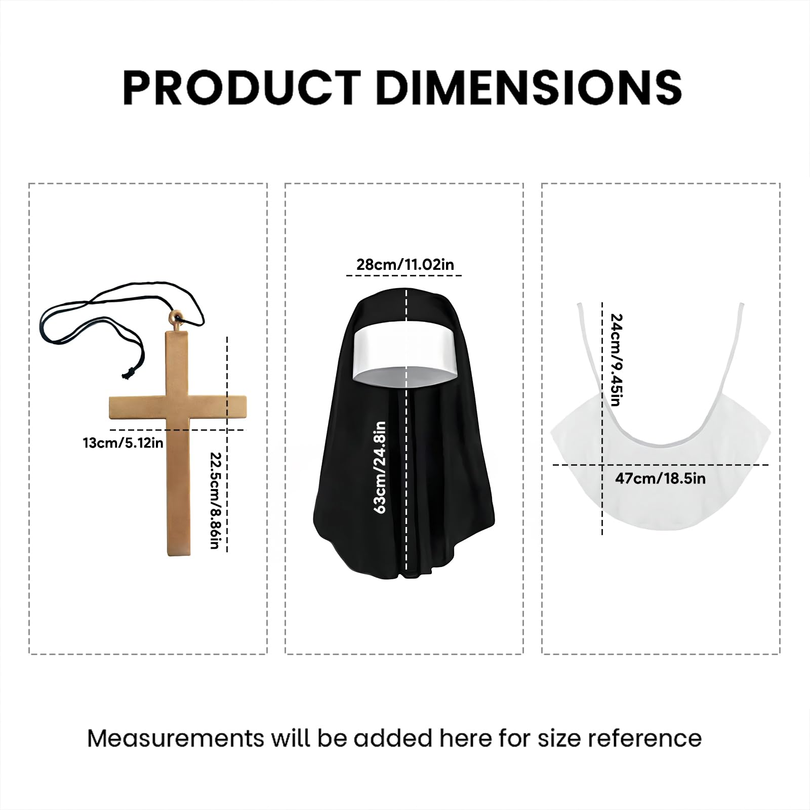 shirylzee 3 Pieces Halloween Nun Costume Accessories, Nun Costume Women Include Headpiece - Image 2