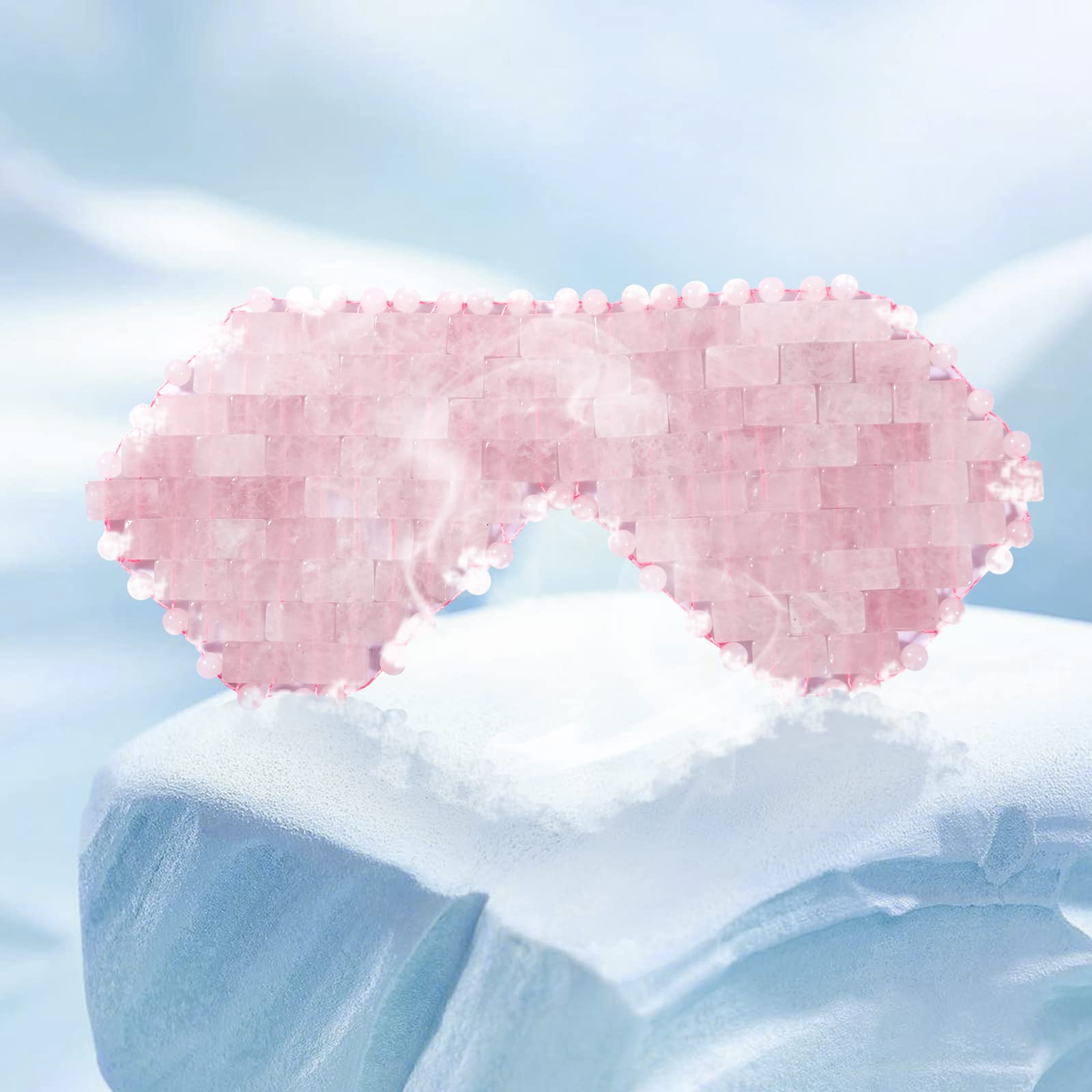 gemshan Masque de sommeil en cristal naturel pour les yeux en jade rose, élimine les rides, les gonflements, les maux de tête et les migraines (#2-quartz rose)