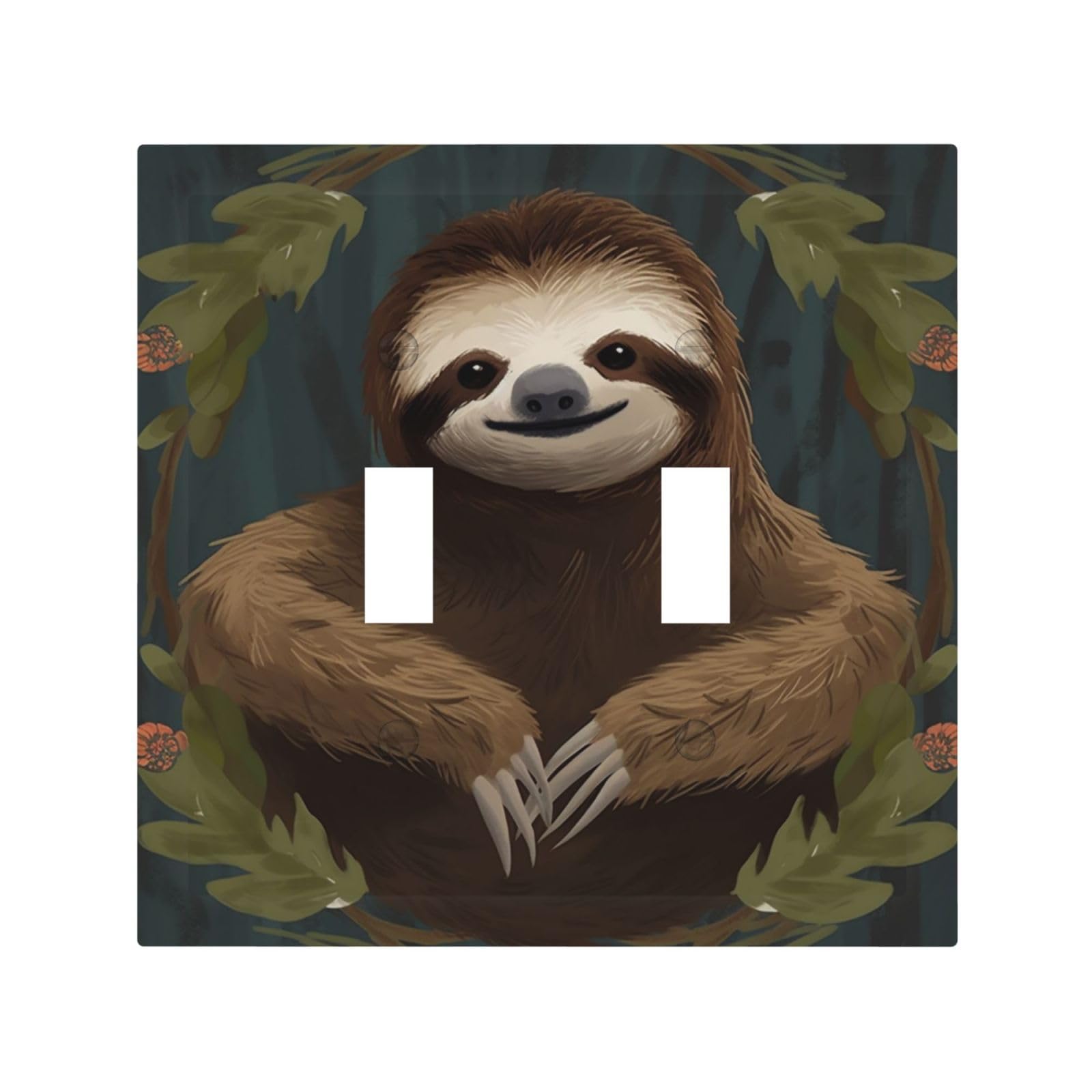 Decorator Double Toggle Light Switch Covers Sloth Wall Plate 2-Gang Mid Size 5" x 4.9" Double Toggle Switch Wallplate Decorative 2 Gang Wall Switch Plate Covers
