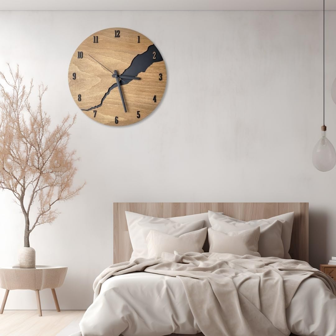 Wanduhr Holzoptik Modern 30 cm – Lautloses Quarz-Uhrwerk | Europäisches Design ohne Tickgeräusche – Stilvolle Uhr für Wohnzimmer, Küche, Büro & Schlafzimmer – Wandeko Bad Büro