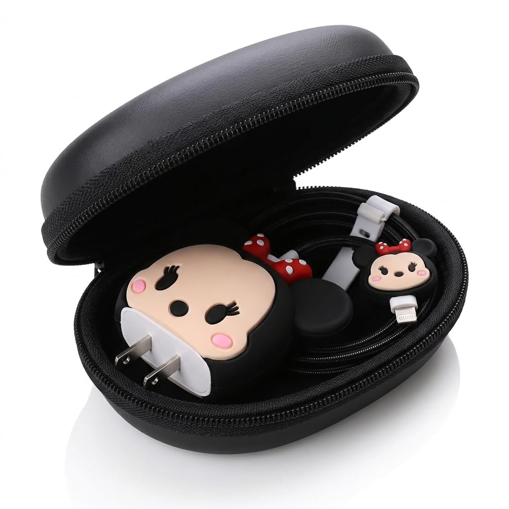 EDNITA Charger Case Cover with Pouch Protector with 3D Cute Pattern for iPhone Charger only 18W & 20W, Data Charging Cable Wire Saver Protective Full Protection (Mini_Mouse with Black Pouch)-image-26