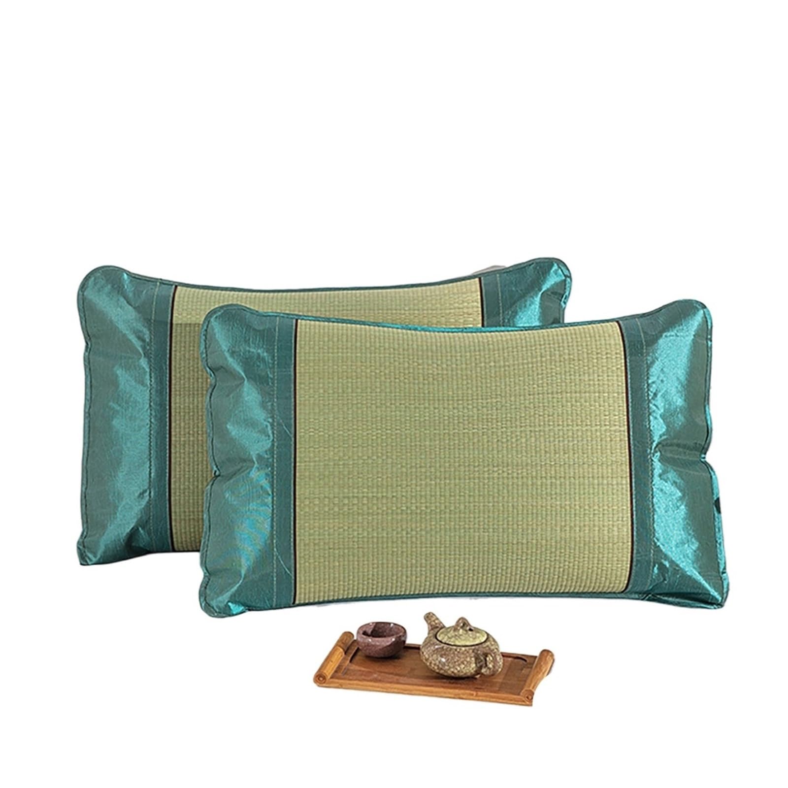 Adult Ice Silk Willow Mat Pillowcase Pair Summer Reed Mat Cooling Bedding Rectangular Shape Envelope Closure Non-Disposable(S)