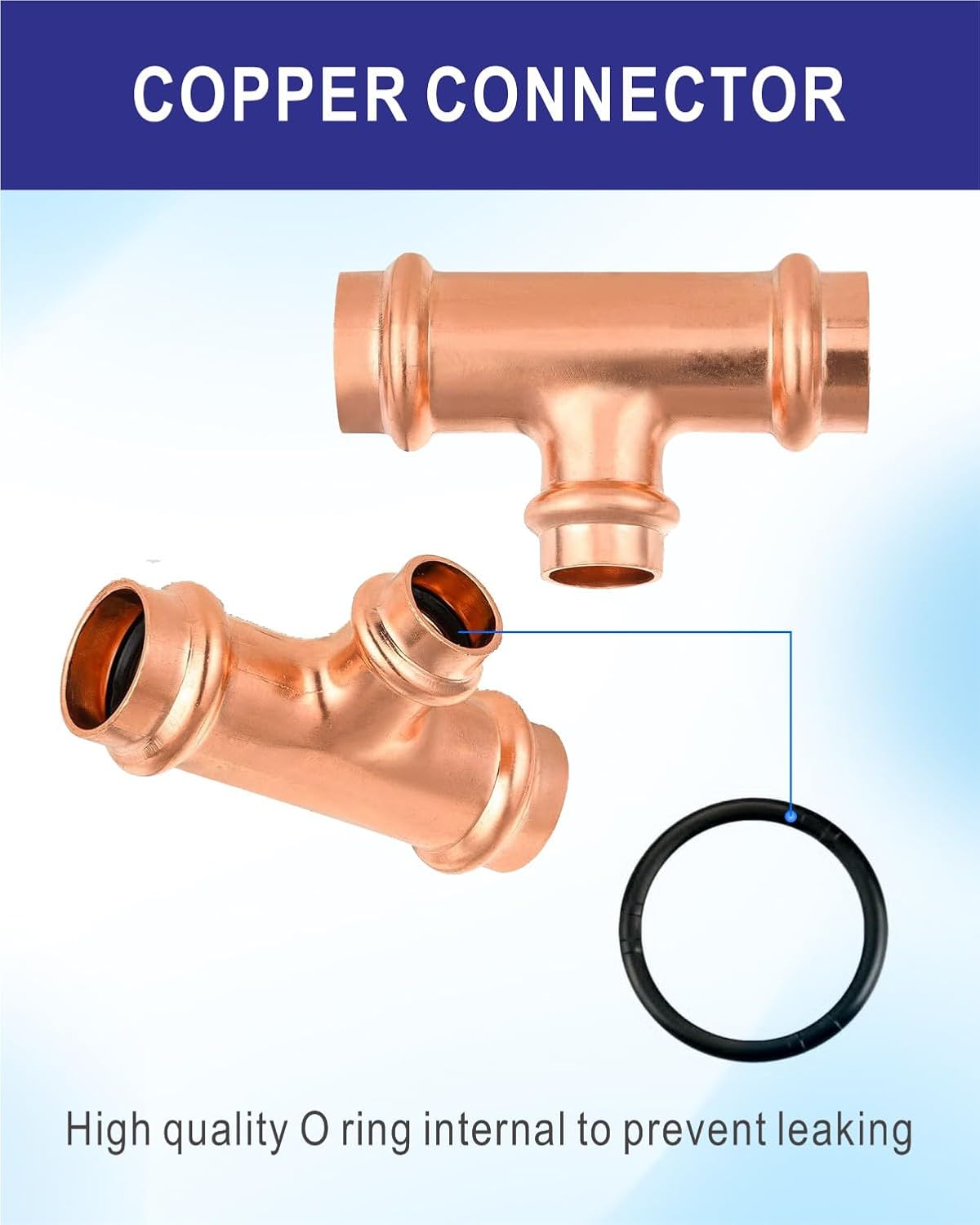 3/4 Inch Propress Tee, Copper Press Fittings, PxPxP Lead-Free BPA-Free, NSF Certified, 5 Pack