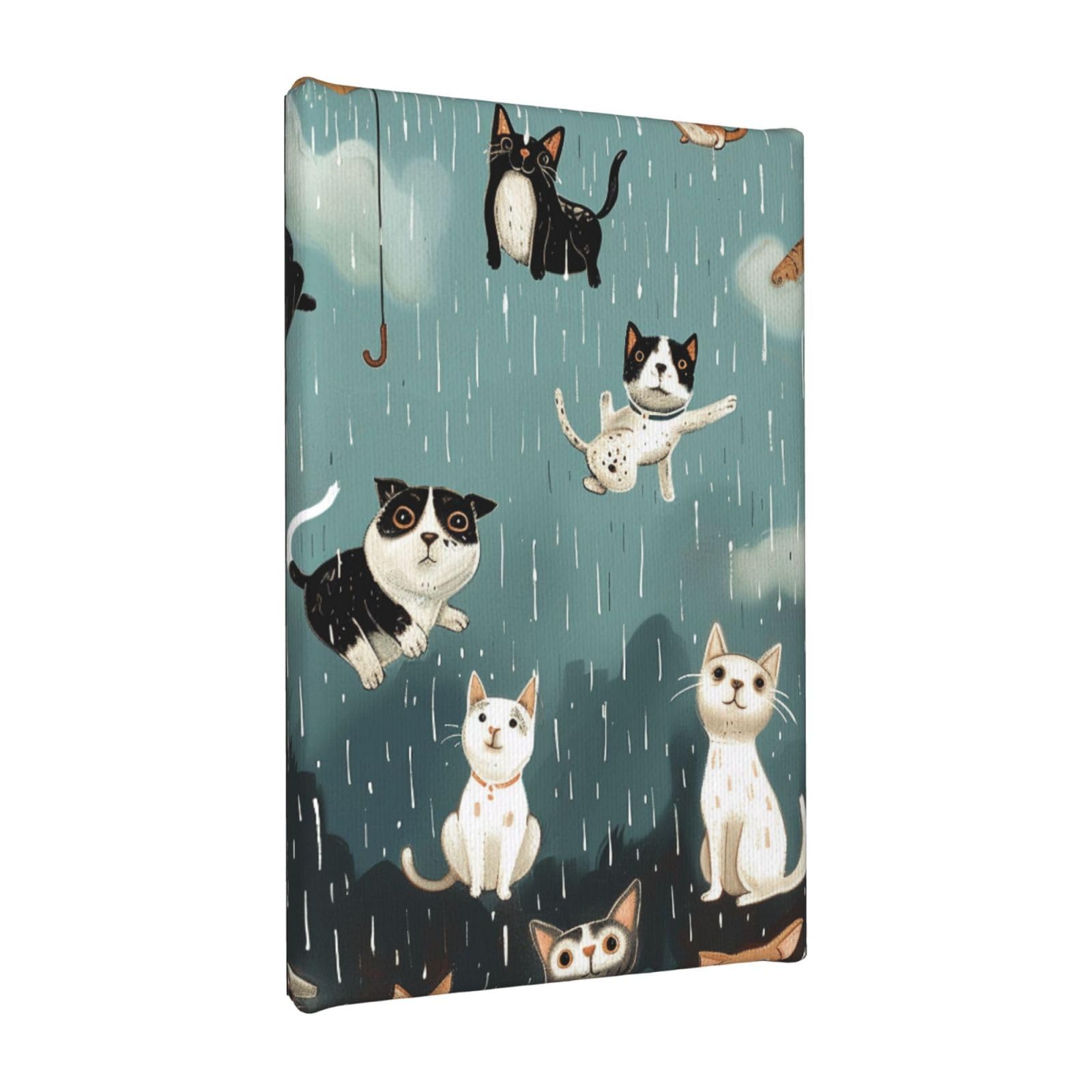 YKLJG Raining Cats & Dogs Printed Wall Art Canvas Painting 20x30 CM Wooden Framed Picture Painting Artwork Prints for Bedroom Kitchen Home Office Decor