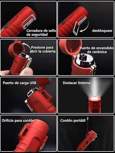 Miniatura 6 de SKRFIRE Brújula al aire libre a prueba de viento doble arco encendedor eléctrico cordón recargable para camping, senderismo, viajes (rojo)