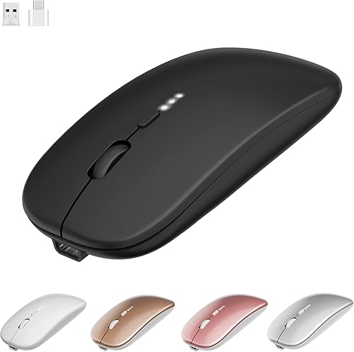 QIJIAYI Ratón silencioso inalámbrico recargable delgado - Tecnología inalámbrica y Bluetooth de 2.4 G - Modos de conexión flexibles a través de