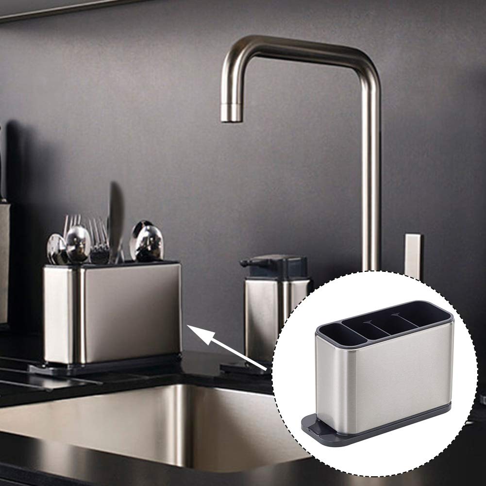 Soporte para utensilios de cocina para encimera, organizador de cubiertos, bandeja antideslizante de goteo de acero inoxidable, escurridor de cubiertos para el hogar, cocina, bandeja de goteo de 4 3