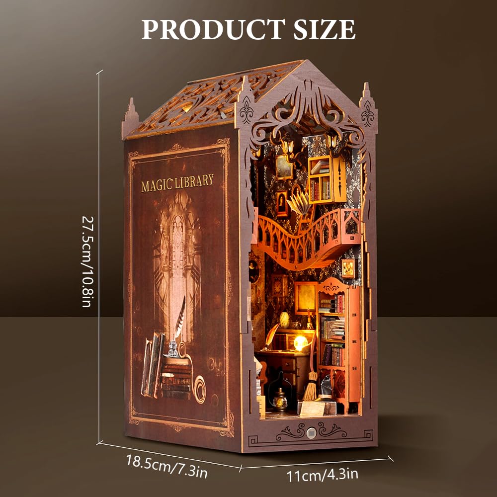 CUTEBEE Book Nook Kit - DIY Miniatur Haus Bibliothek Mit LED-Beleuchtung, 3D Holzpuzzle