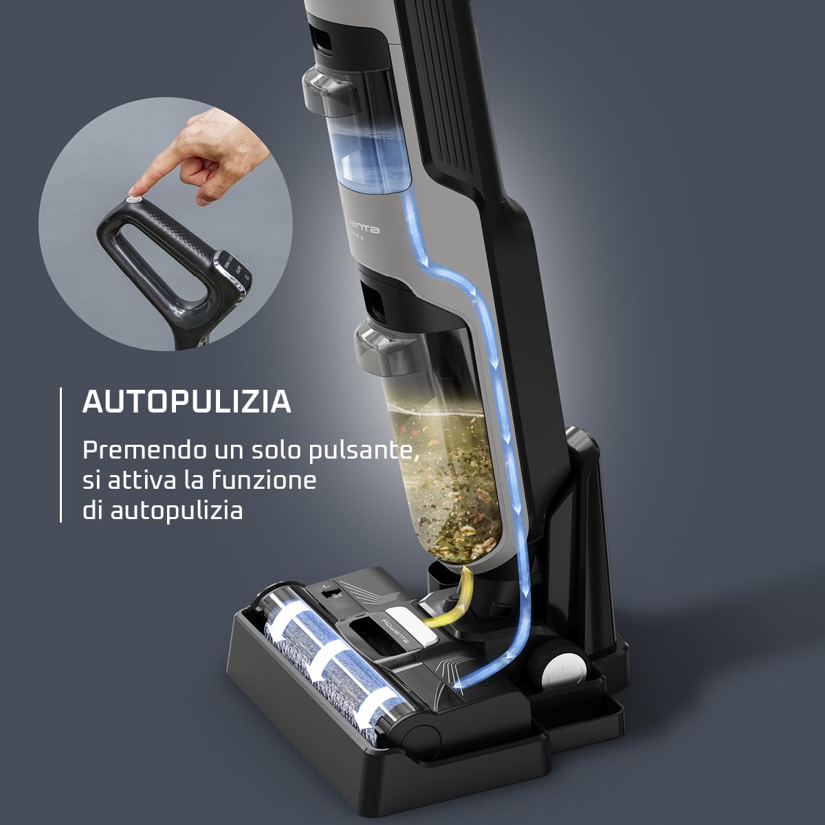 Rowenta X-Clean 4, Lavapavimenti Senza Fili con Auto-Propulsione e Rilevazione Automatica dello Sporco, Doppio Serbatoio e Sistema di Autopulizia, Autonomia 50' per Tutti i Tipi di Pavimenti, GZ5036