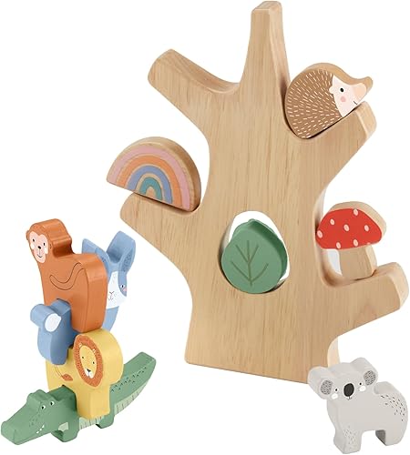 Miniatura 6 de Fisher-Price Árbol de equilibrio de madera de juguete preescolar, 10 piezas de madera para apilar juego de desarrollo para niños a partir de 3 años