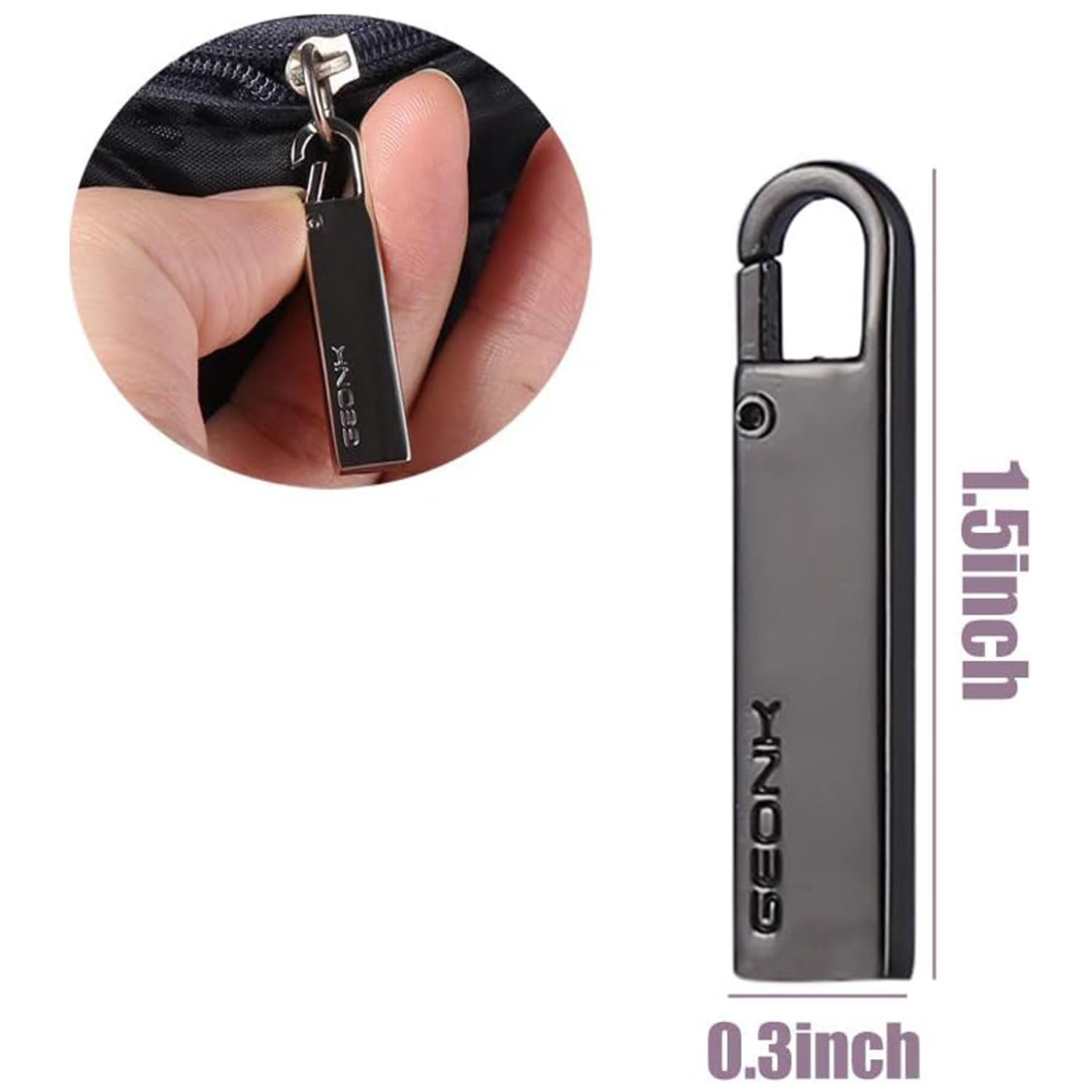 Tirador de cremallera de repuesto de metal con asa de cremallera, fijador de reparación fácil de usar, mochila, cremalleras, mango extensor, reparación para maleta (negro)