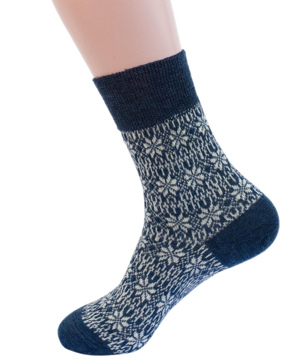 Hirsch Natur Unisex Jeans/Natural Merino Fine Knit Norwegian Pattern Socks, 100% Wool (Kbt), 44-46