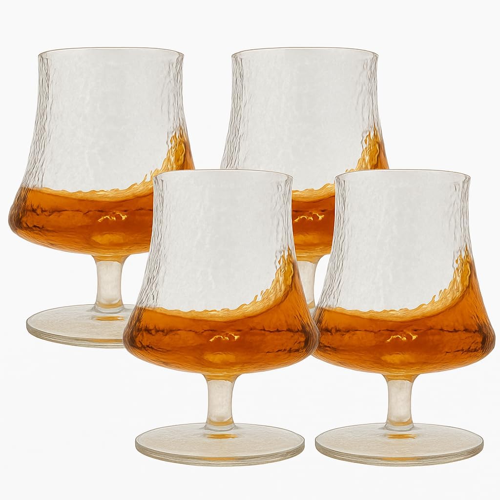 Bec's Designs BD Brandy Snifter Glass Set – 8 oz Cognac, Whiskey & Brandy Glasses– Classic Heavy Base Lowball Tumblers – Gift Box for Men, Dad, or Whiskey Lovers (Set of 4)