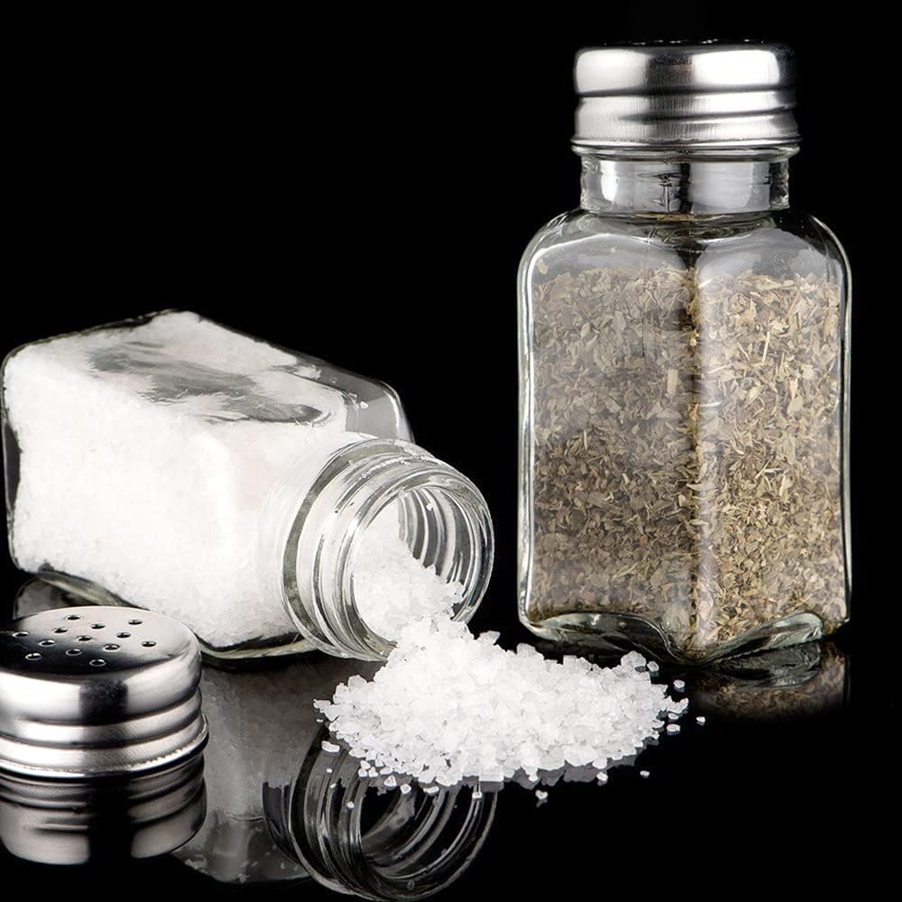 Glass Salt and Pepper Shakers Set ,Cute Farmhouse Pepper and Salt Shaker Sets with Stainless Steel Lids for Kitchen Decor: Home & Kitchen